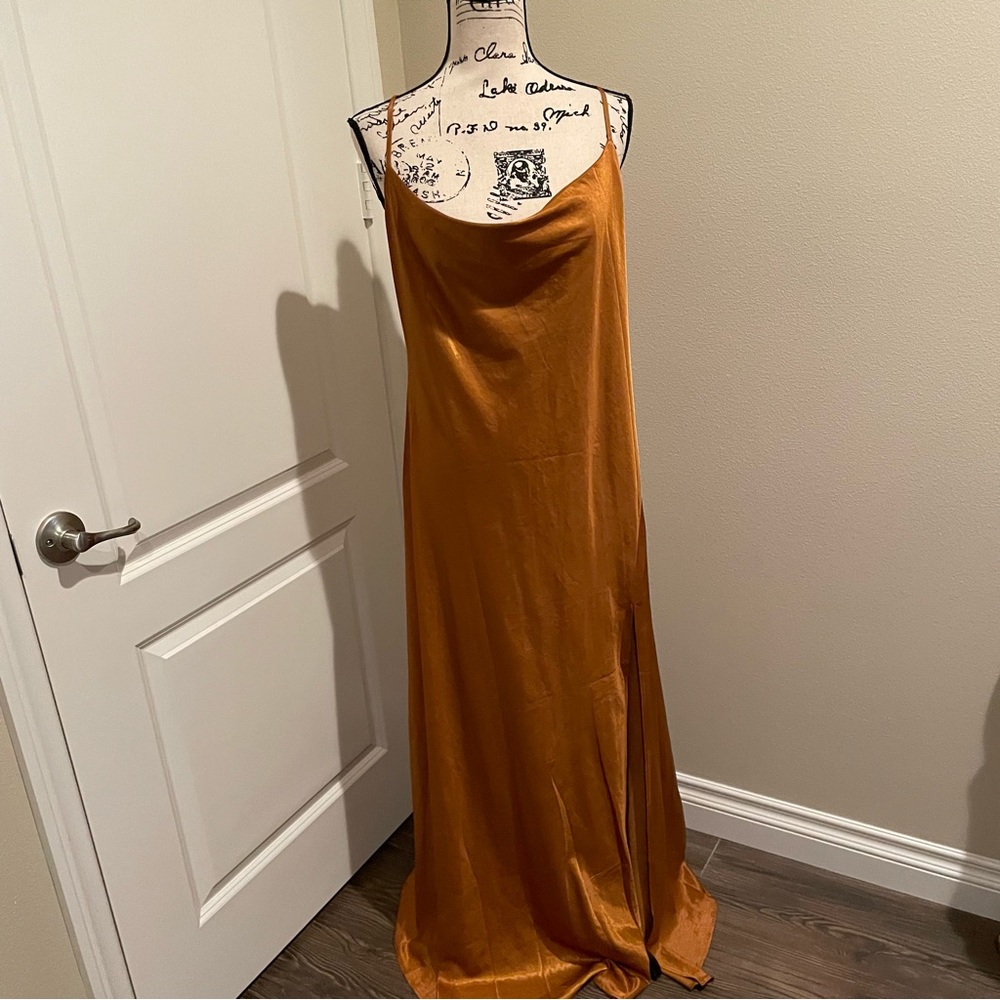 TOV Noir Gold Slip Gown